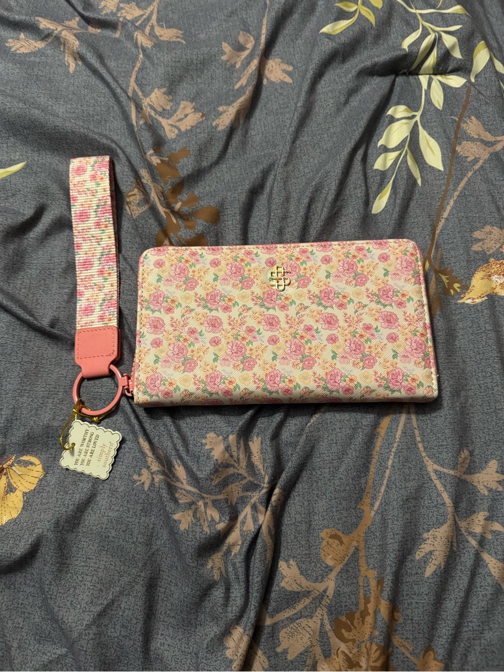 Simply Southern Pink Floral Zip Wristlet Wallet with Strap